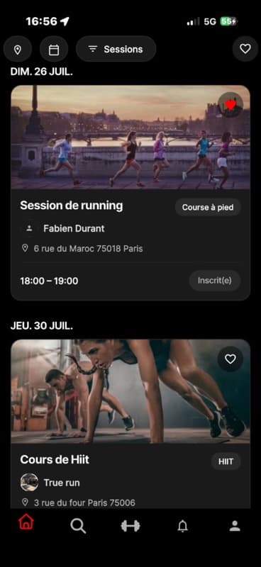 Liste des sessions sportives sur Coremembers